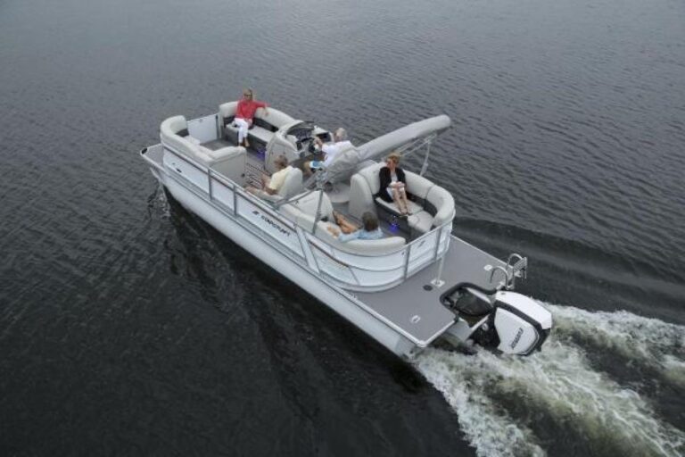 Starcraft SLS 5 pontoon boat on water showing size and deck layout